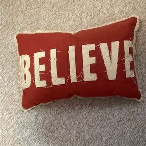 Red 'Believe' Decorative Pillow